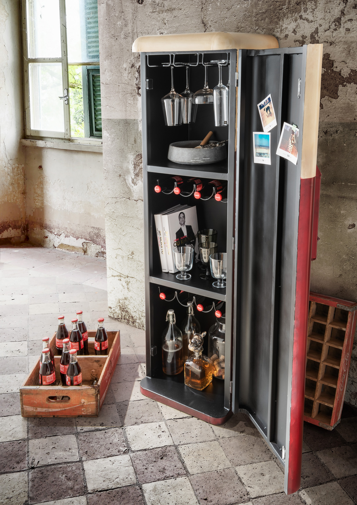 Barschrank Retro COLD-COLA-S | Metall vintage rot/weiss| B/H: ca.42 x 149 cm