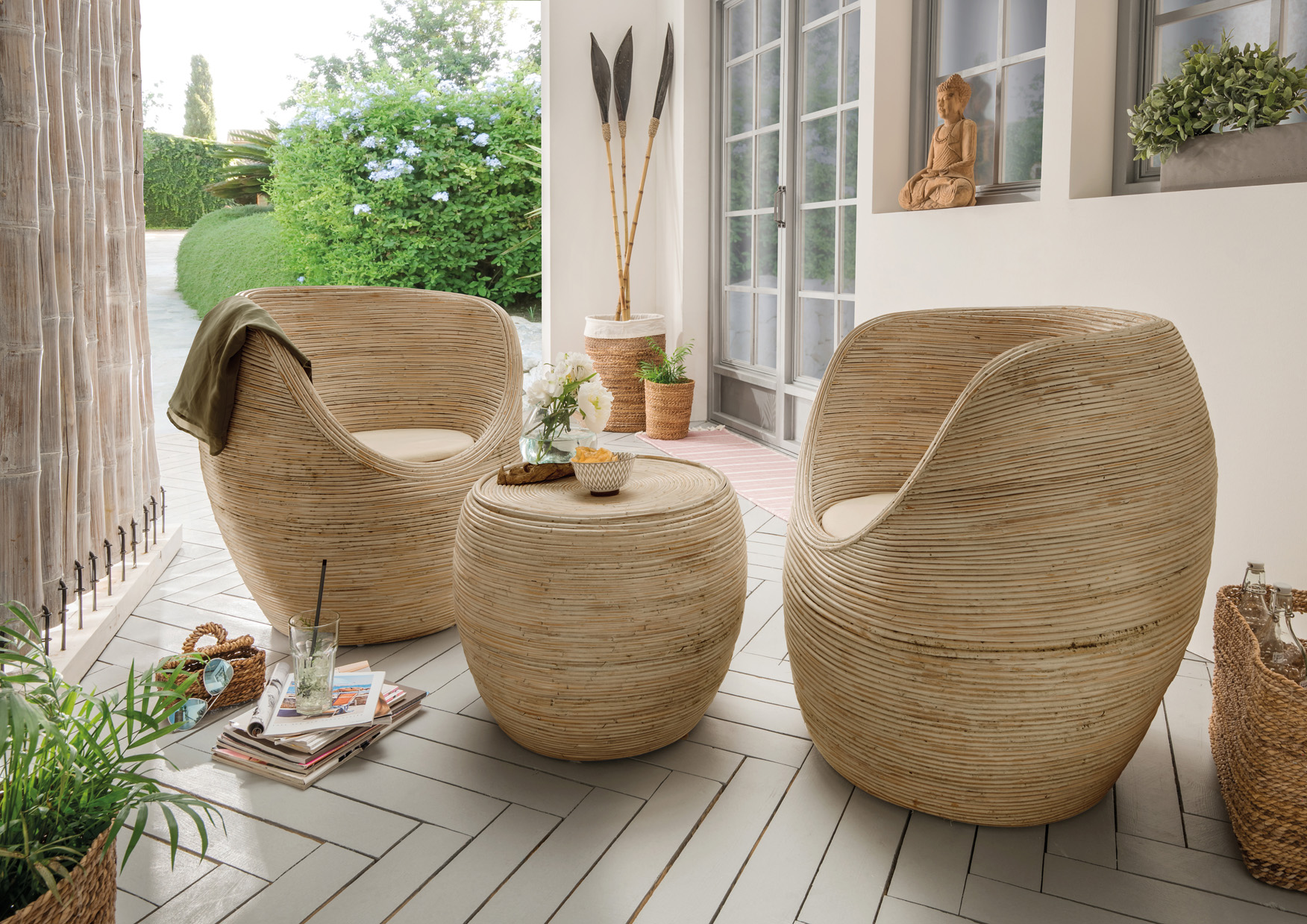 Garten-Sitzgruppe 3-teilig STRIPE | Rattan natur