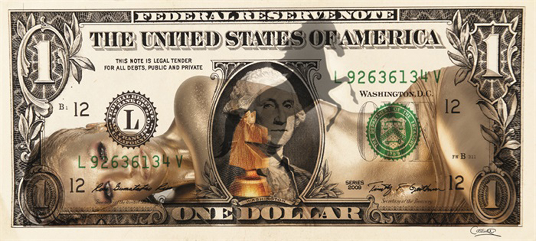 Wandbild MondiArt | DOLLAR GOLDEN GIRL | AluArt glänzend | XXL: 200 x 90 cm