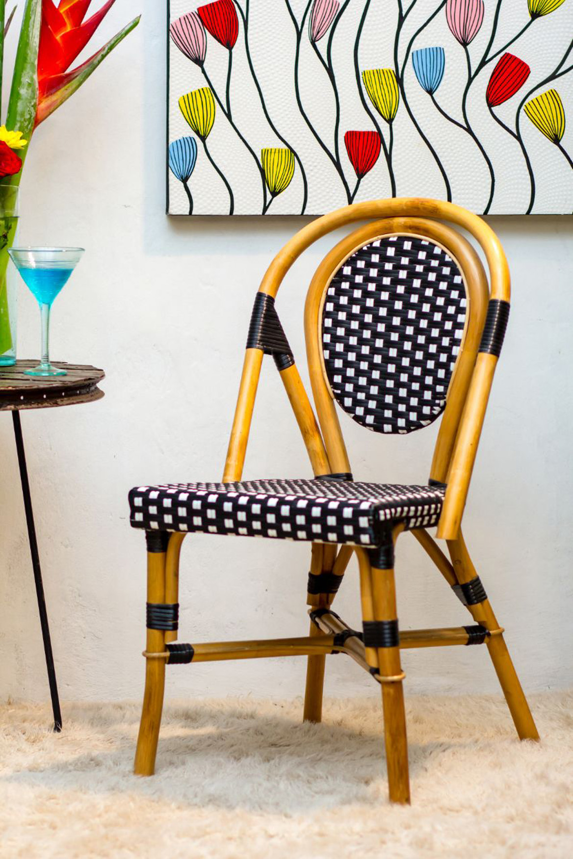 Bistro-Stuhl FASHION | Rattan/Polygeflecht schwarz/weiß