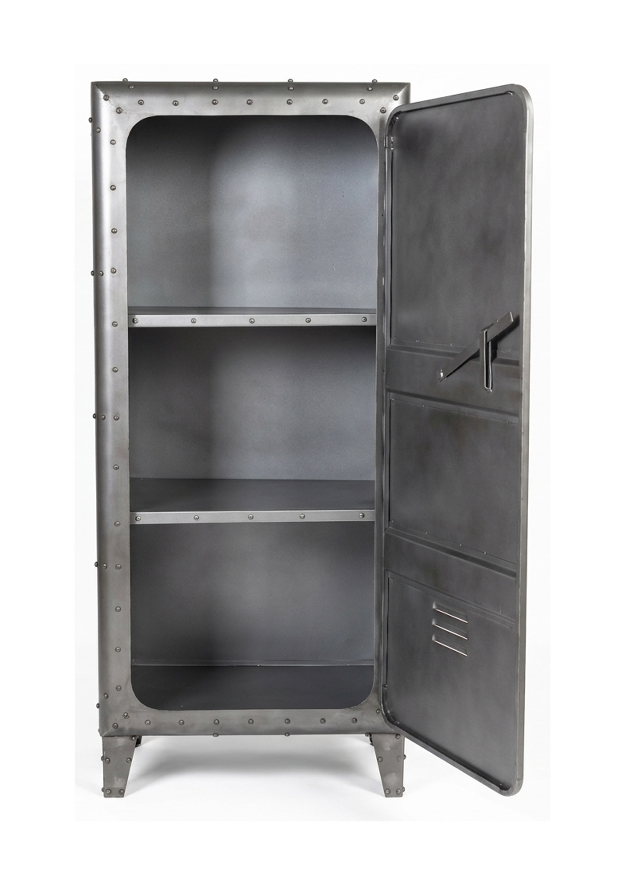 Schrank TRESOR | Metall vintage silber | mit Regaleinteilung | BH: ca. 66 x 152 cm