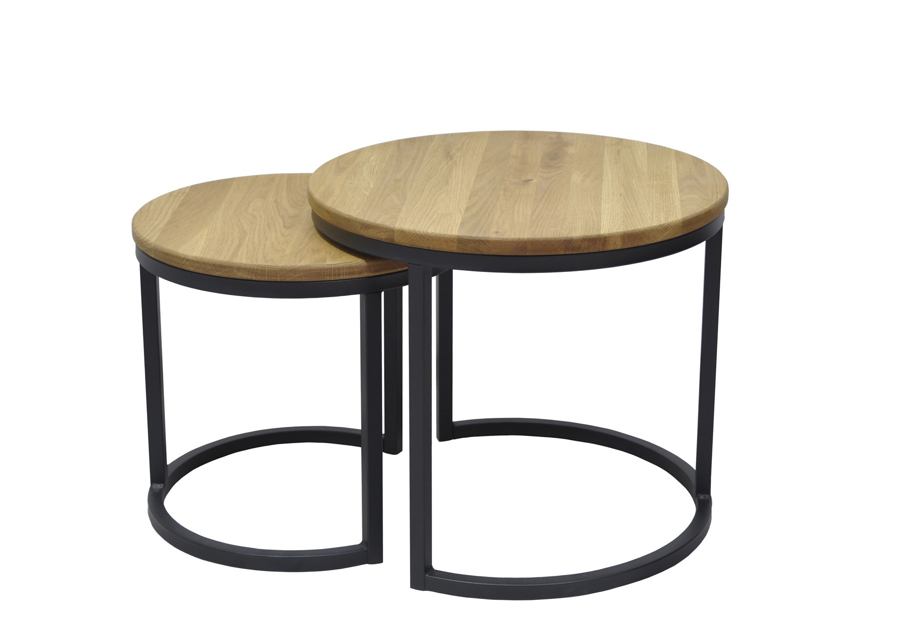 Beistelltisch BENTE | 2-er Set | rund 40/50 cm | Wildeiche massiv | schwarzes Metall