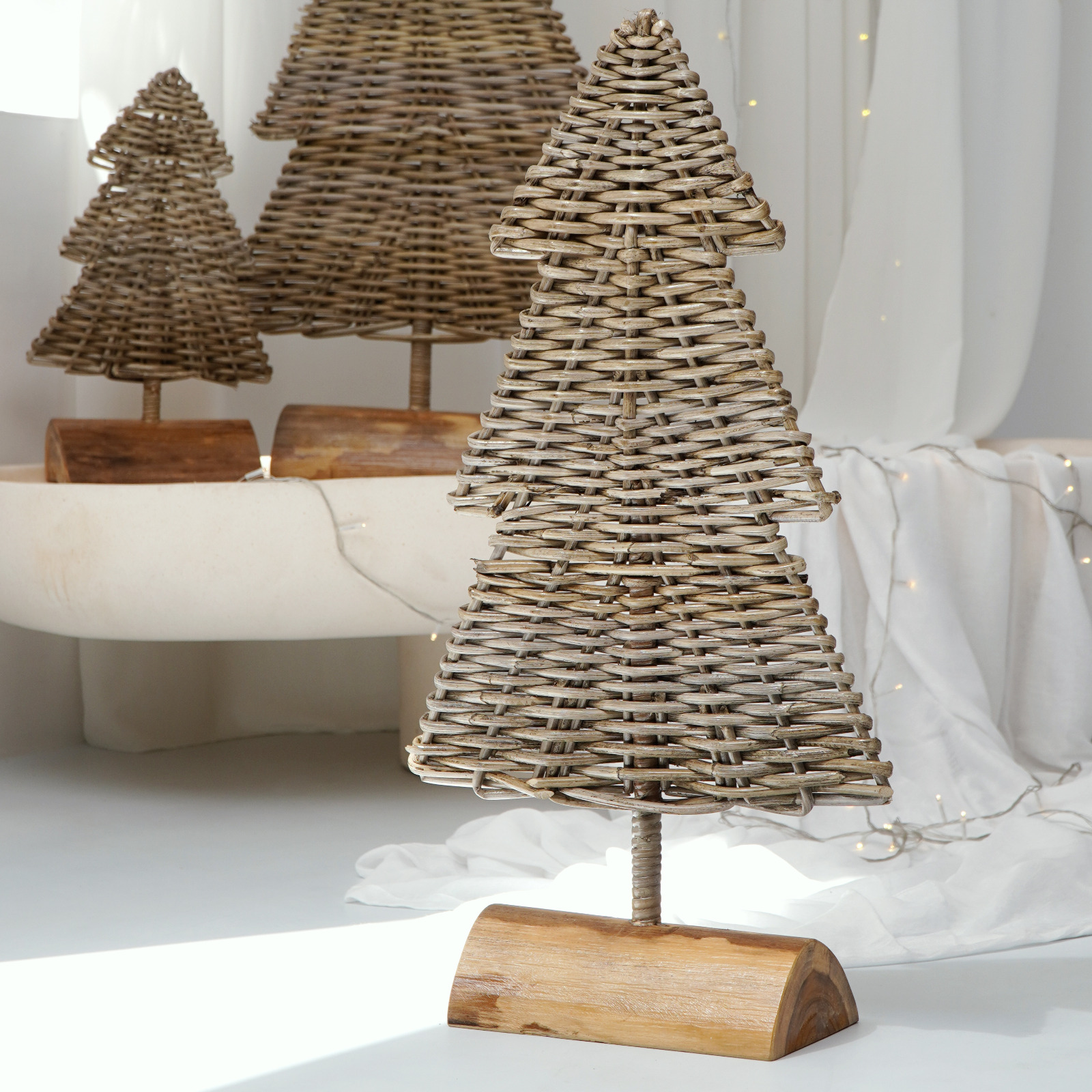 Deko-Bäume RATTAN-TANNE | 3er Set | 85/60/40 cm