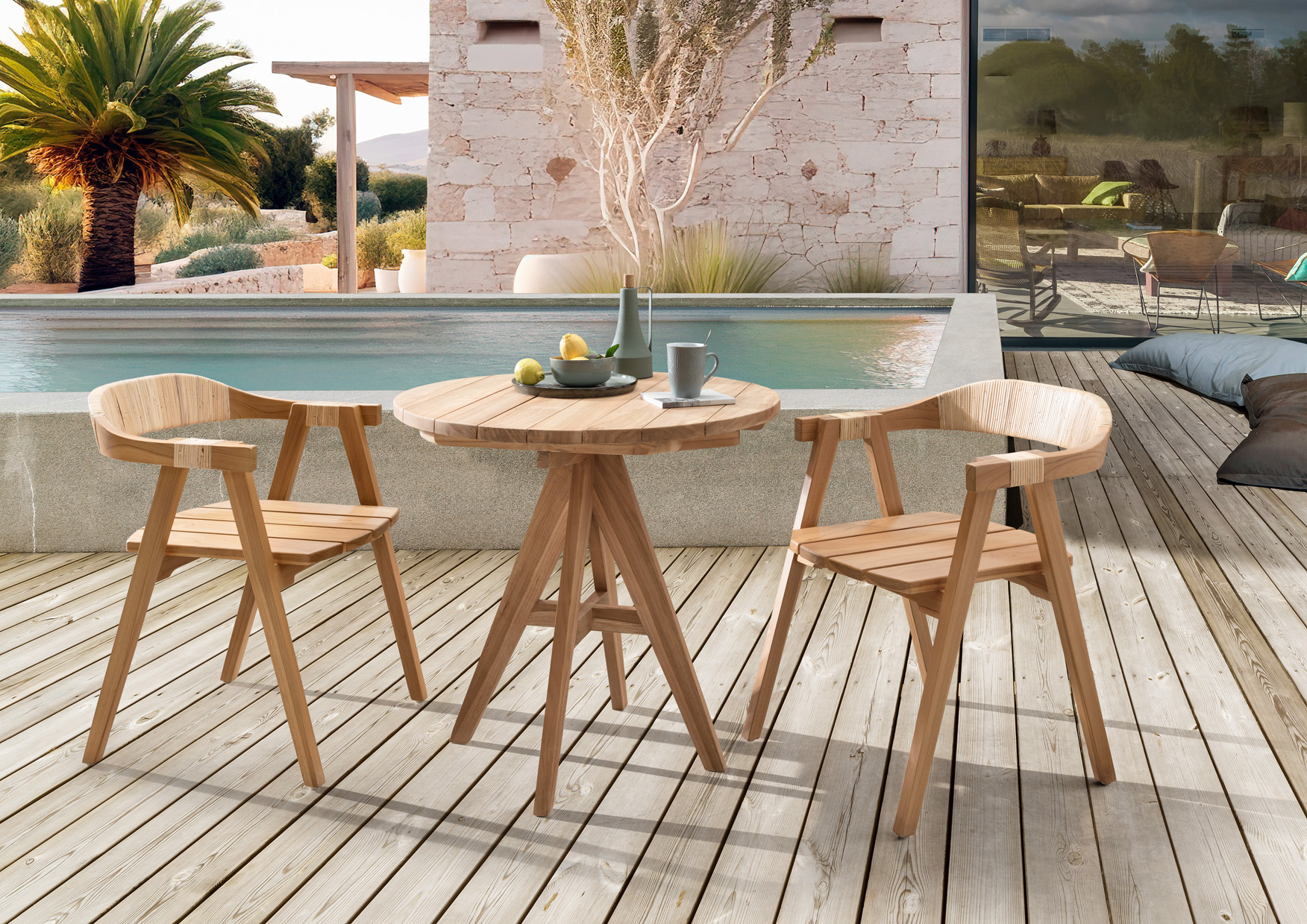 Gartenstuhl WOVEN | Teakholz |  Rattan gewebt