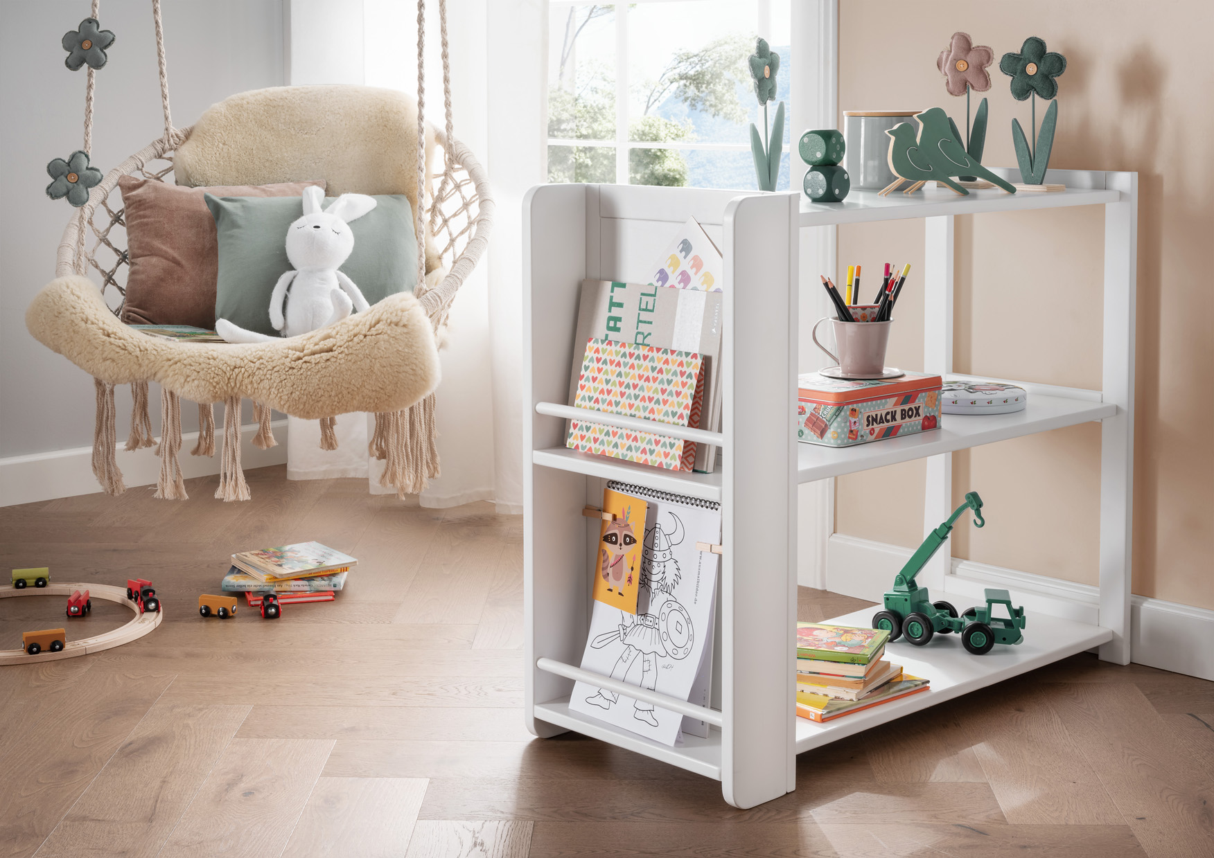 Regal/Kinderregal MONTESSORI 2 | Buche weiß lackiert | B/H/T: ca. 90 x 75 x 38 cm