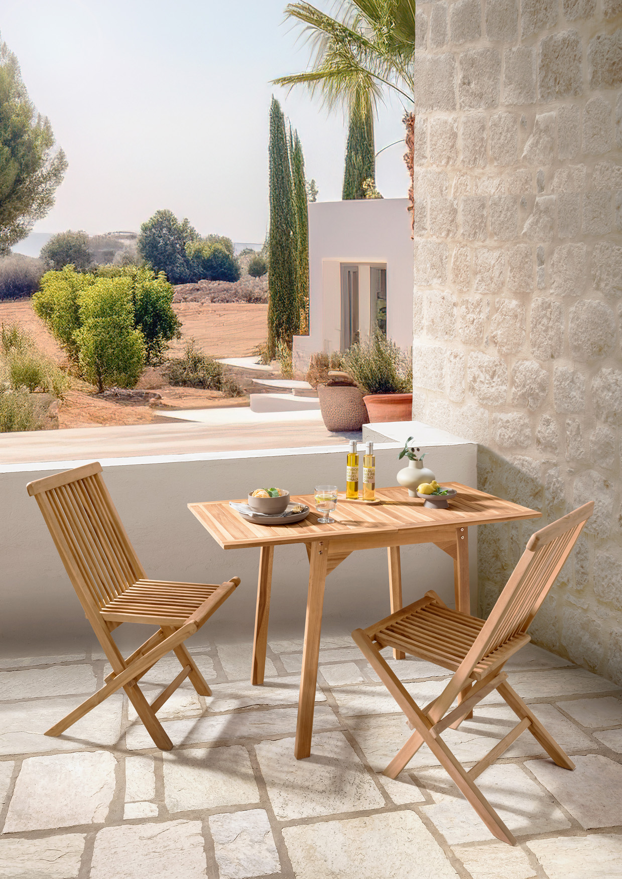 Garten-Esstisch AUFKLAPP-S | Teakholz massiv | 60(120)x60 cm