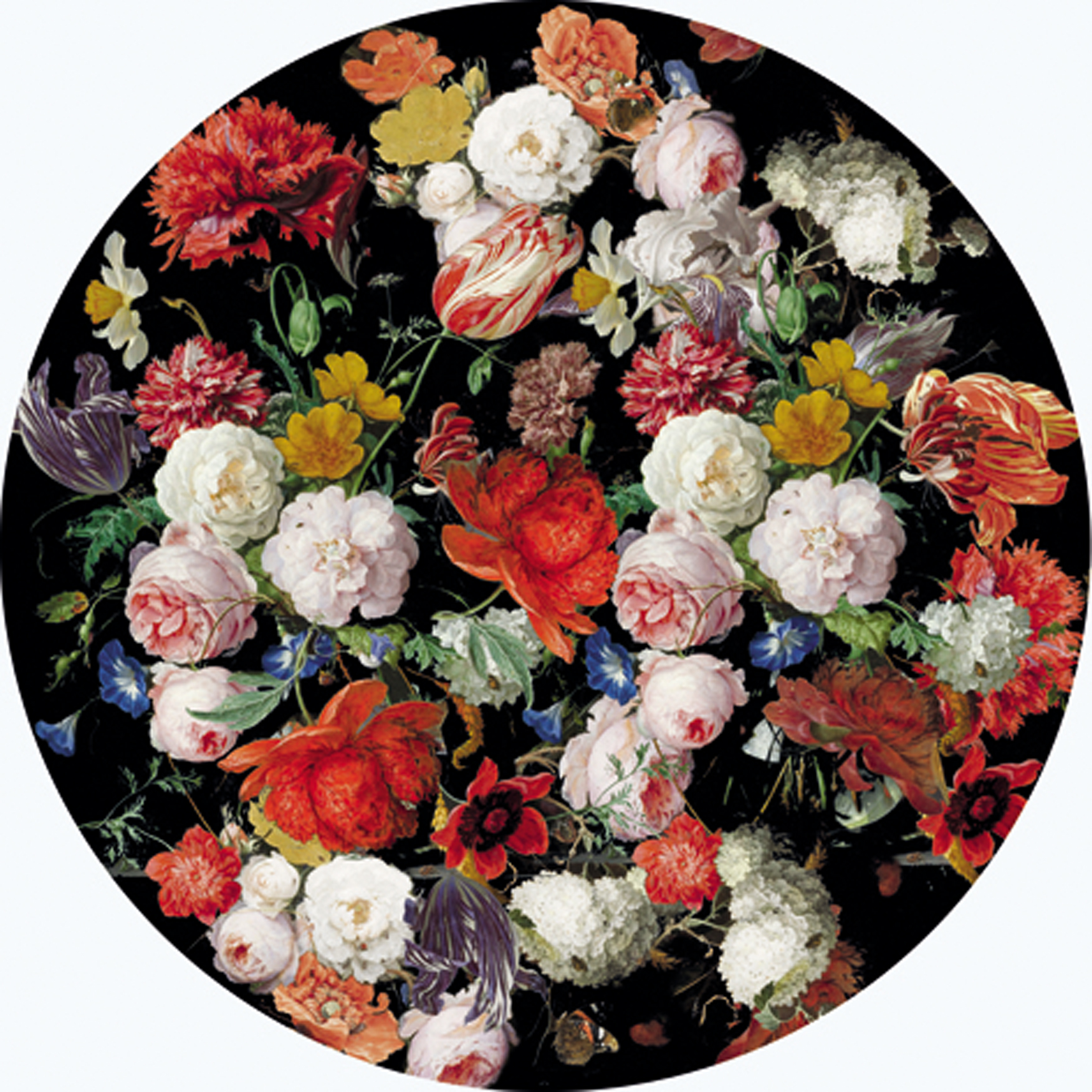 Wandtextil MondiArt | OLD FLOWERS | mit Alu-Rahmen | rund M: Ø100 cm