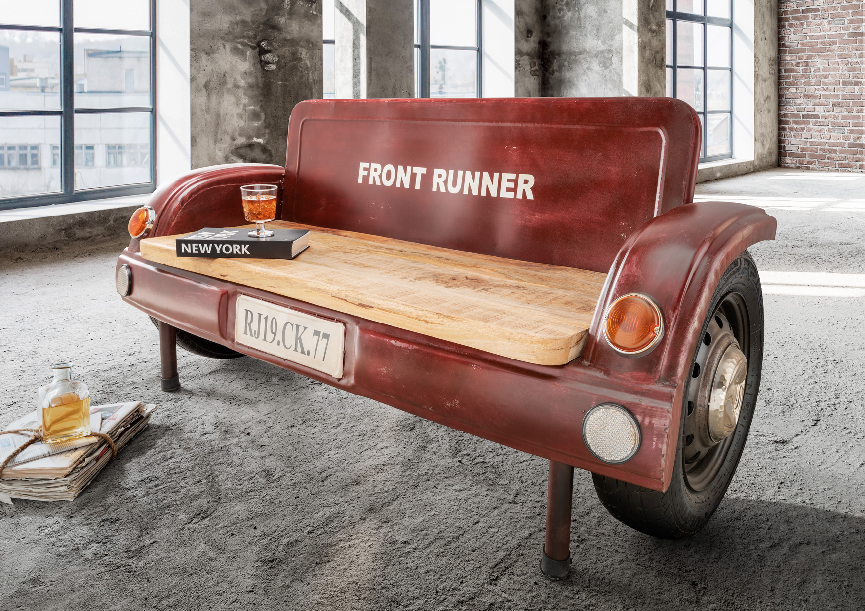 Autobank FRISCO | 2-Sitzer Heck mit Holzsitz | 166 cm