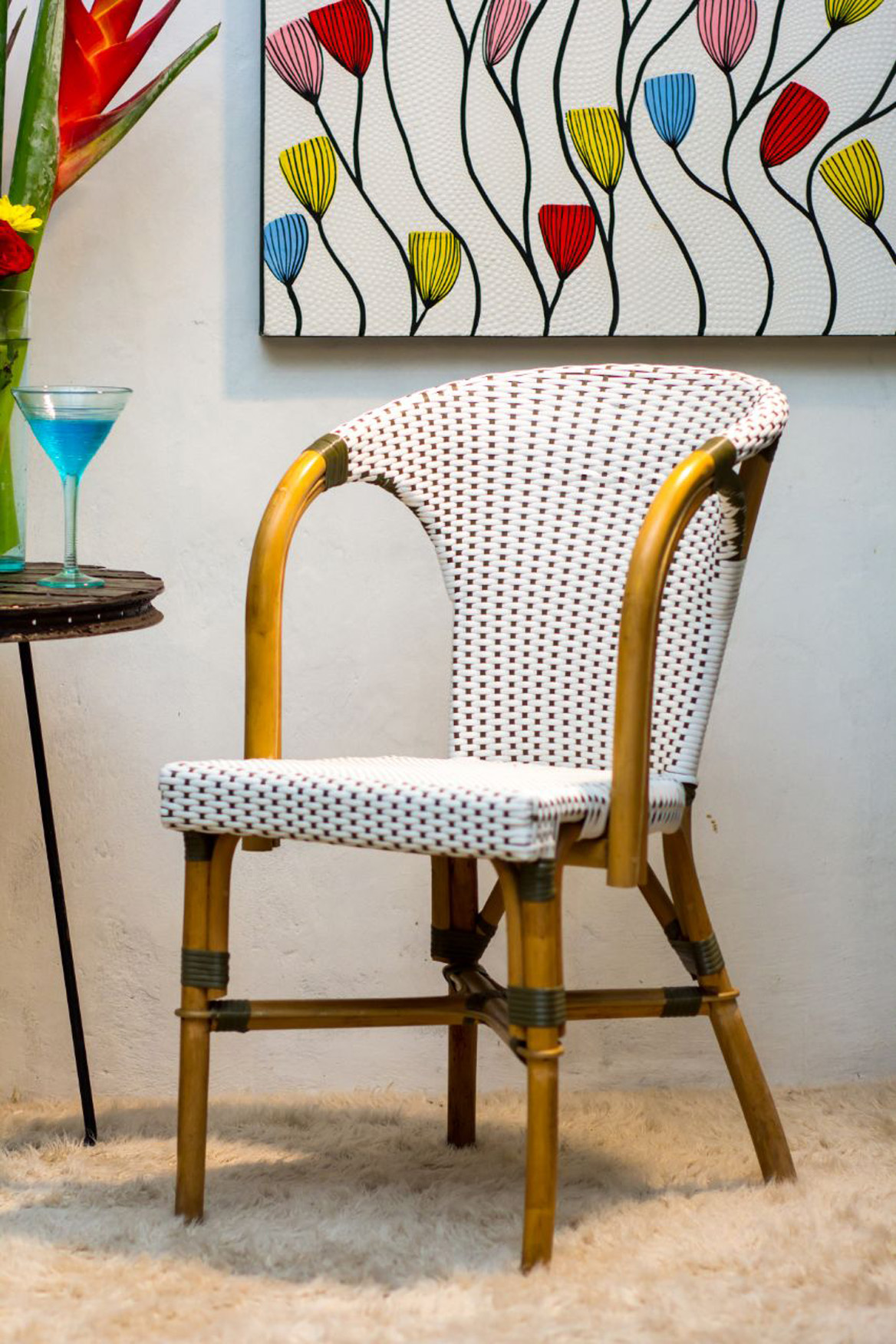 Bistro-Stuhl FASHION | Rattan/Polygeflecht weiß/schwarz