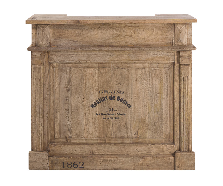 Bar/Ladentheke TASTE-2 | recyceltes Mangoholz | mit Beschriftung und Gebrauchsspuren