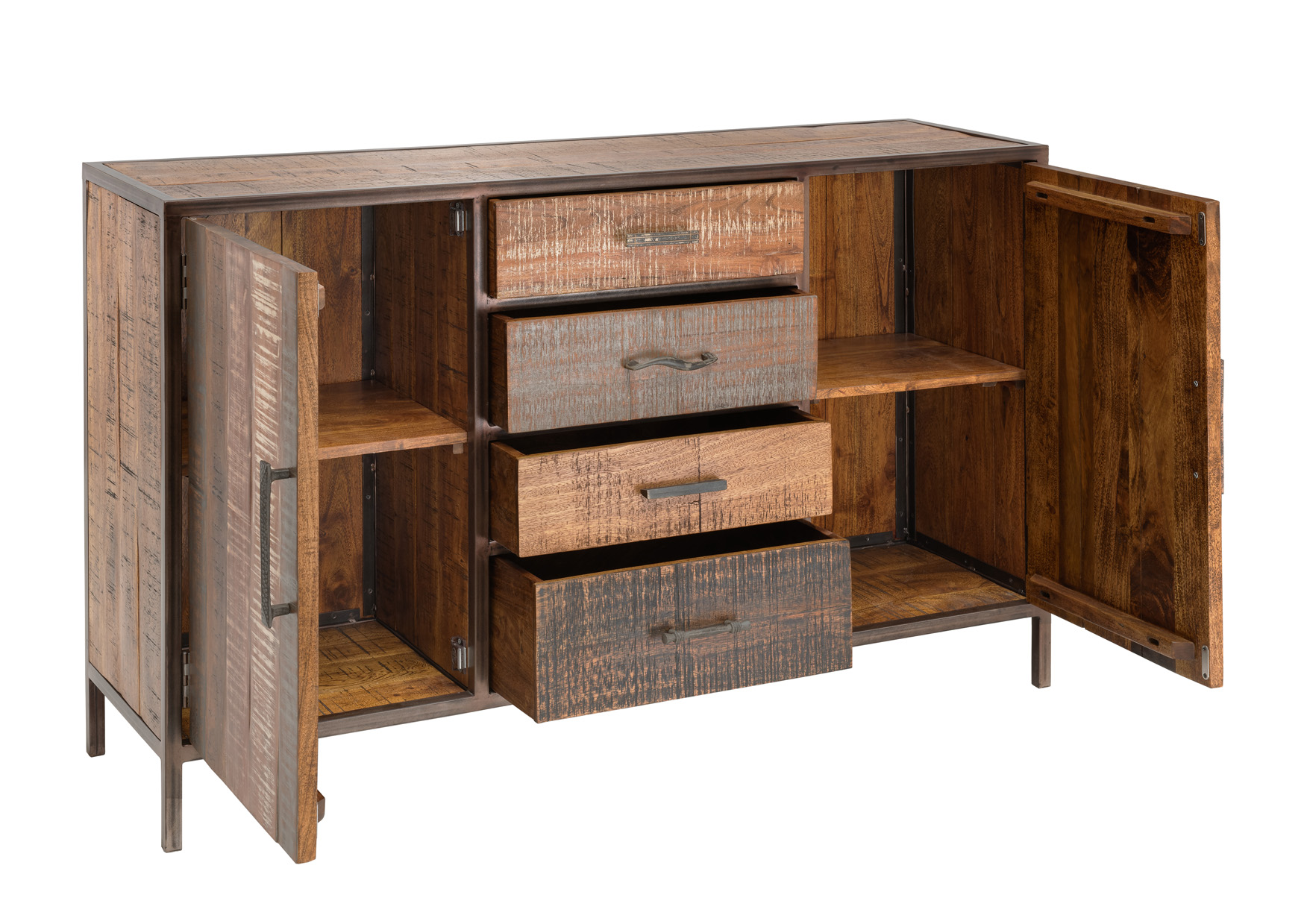 Unikat Sideboard PRIYA 2 | massives Altholz recycelt | multifarbig | 4 Schubladen/2 Türen