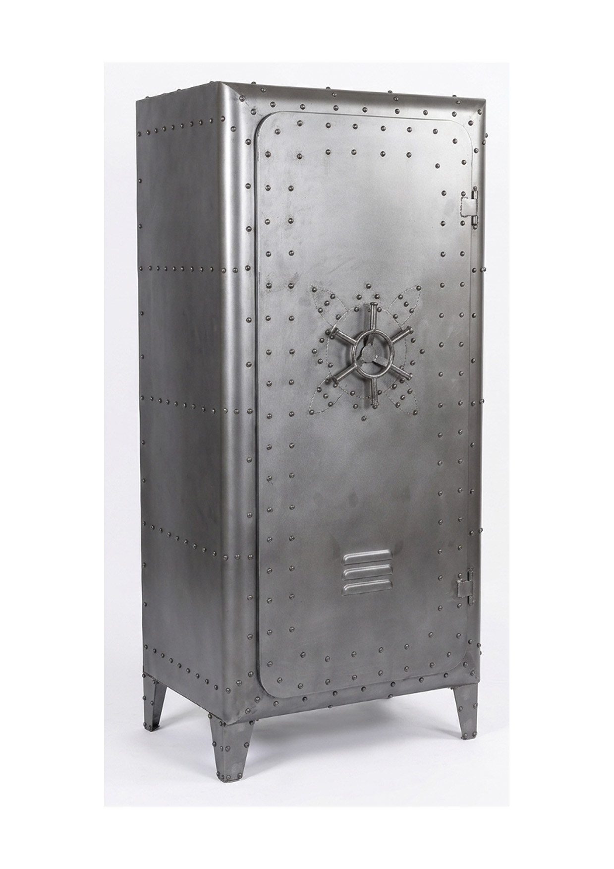 Schrank TRESOR | Metall vintage silber | mit Regaleinteilung | BH: ca. 66 x 152 cm