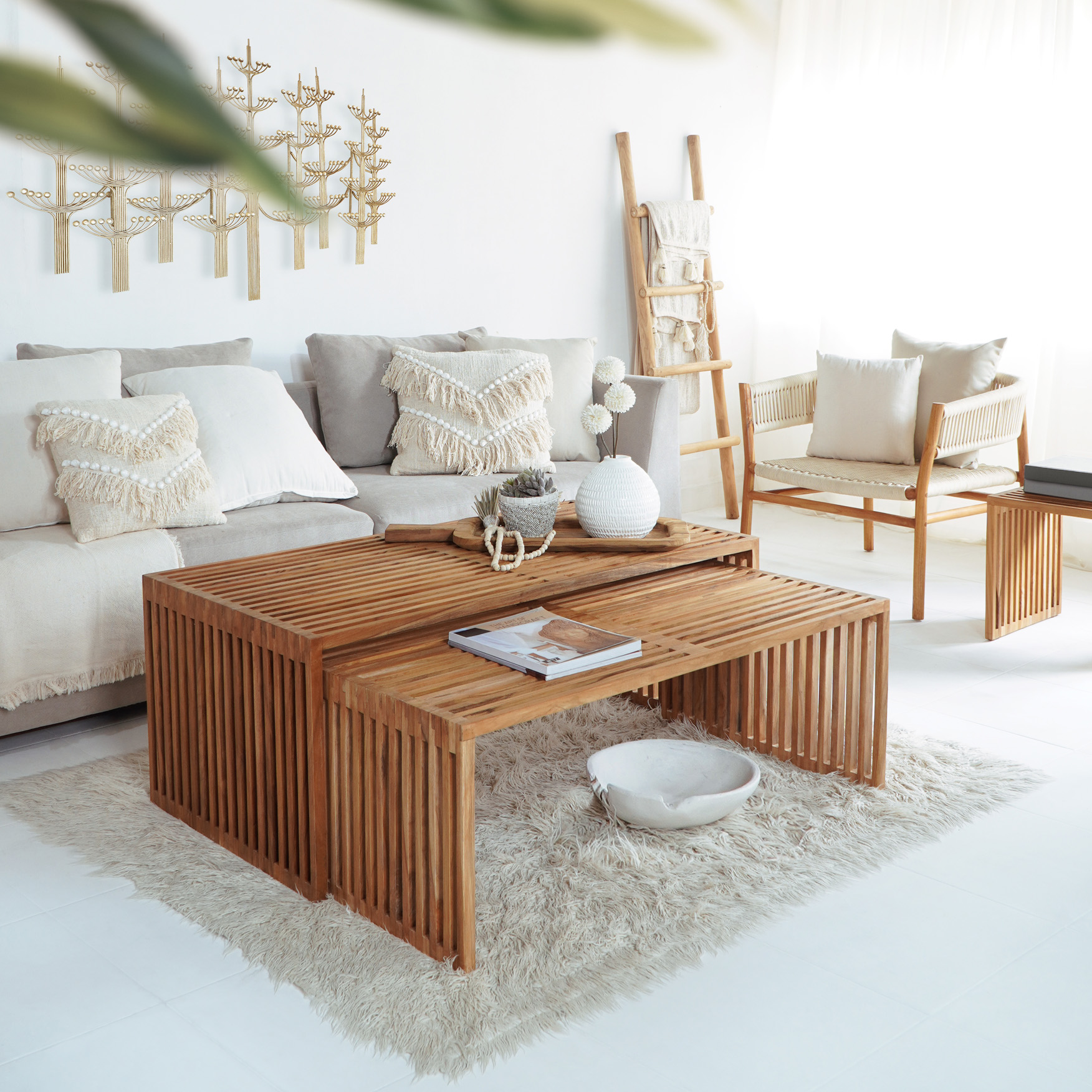 Couchtisch Set 2-teilig LINEA  | Teakholz massiv