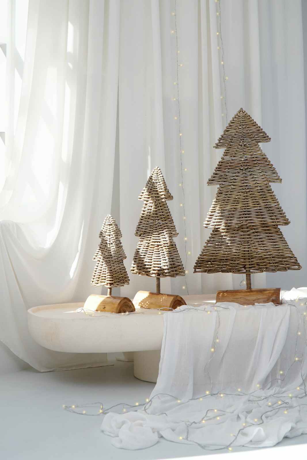 Deko-Bäume RATTAN-TANNE | 3er Set | 85/60/40 cm