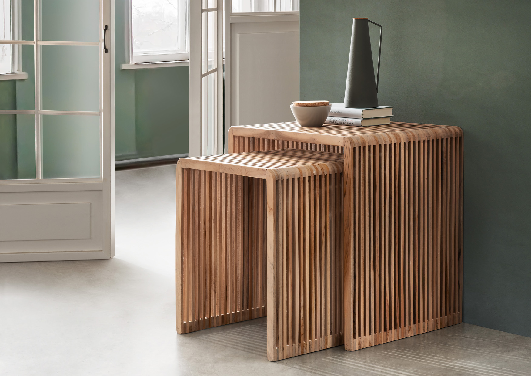 Beistelltisch WOODY-2 | 2-er Set | recyceltes Teakholz