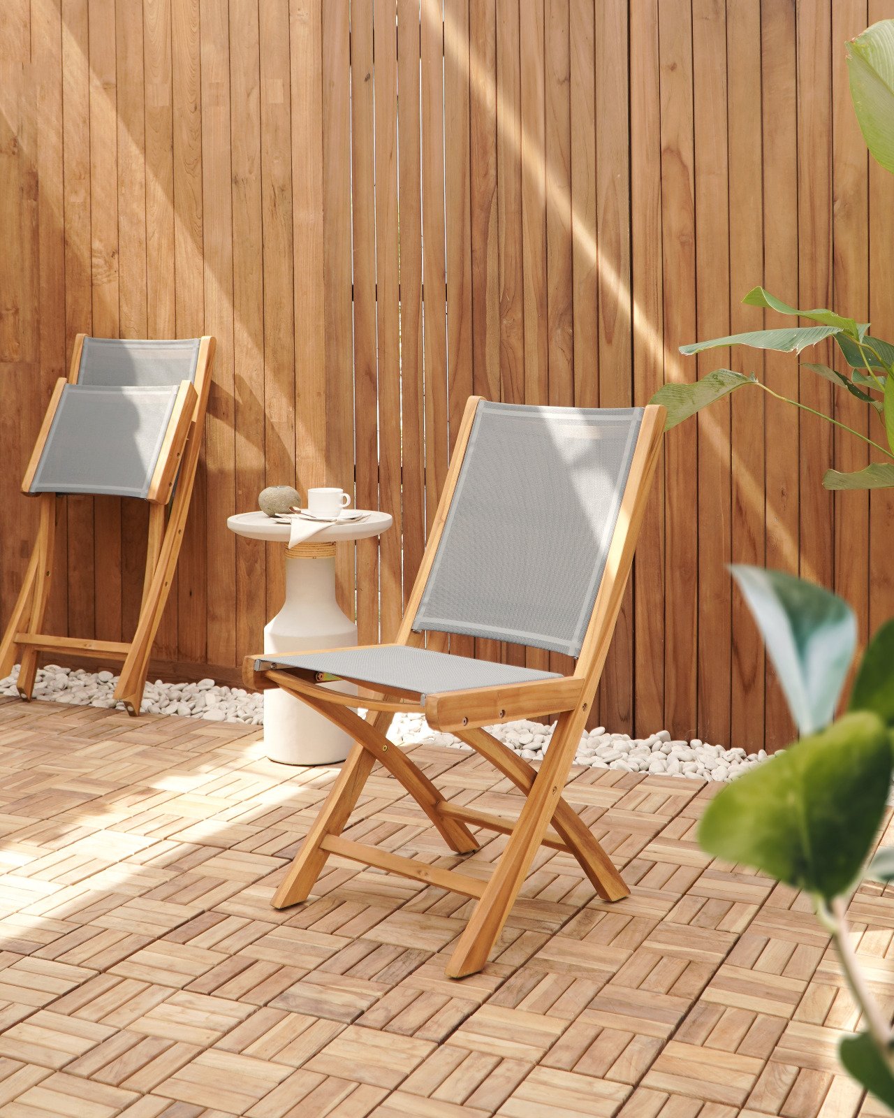 Gartenstuhl LABOBO  | Teak | Textilene grau | klappbar